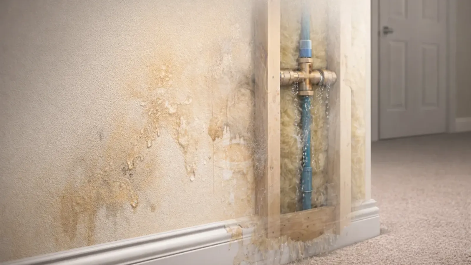 Hidden pipe leak behind a wall causing water damage in an Adelaide home